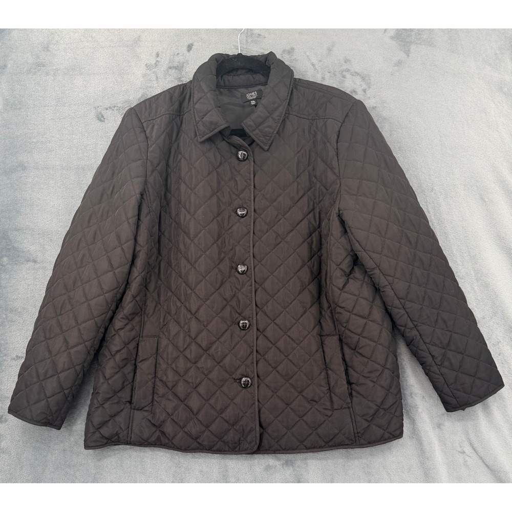Jones New York Jacket Womens Size XXL Quilted Pockets Outdoor Button Front Black